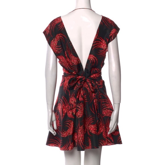 NWT Vanessa Bruno Silk A-Line Mini Dress Large Black Red US10 FR42 Pleated - Picture 3 of 6
